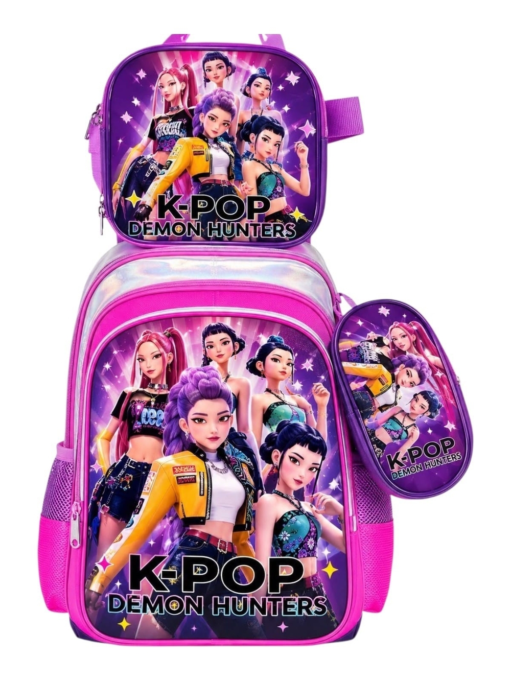 K-POP Demon Hunters Kids Backpack Set - Purple/Pink